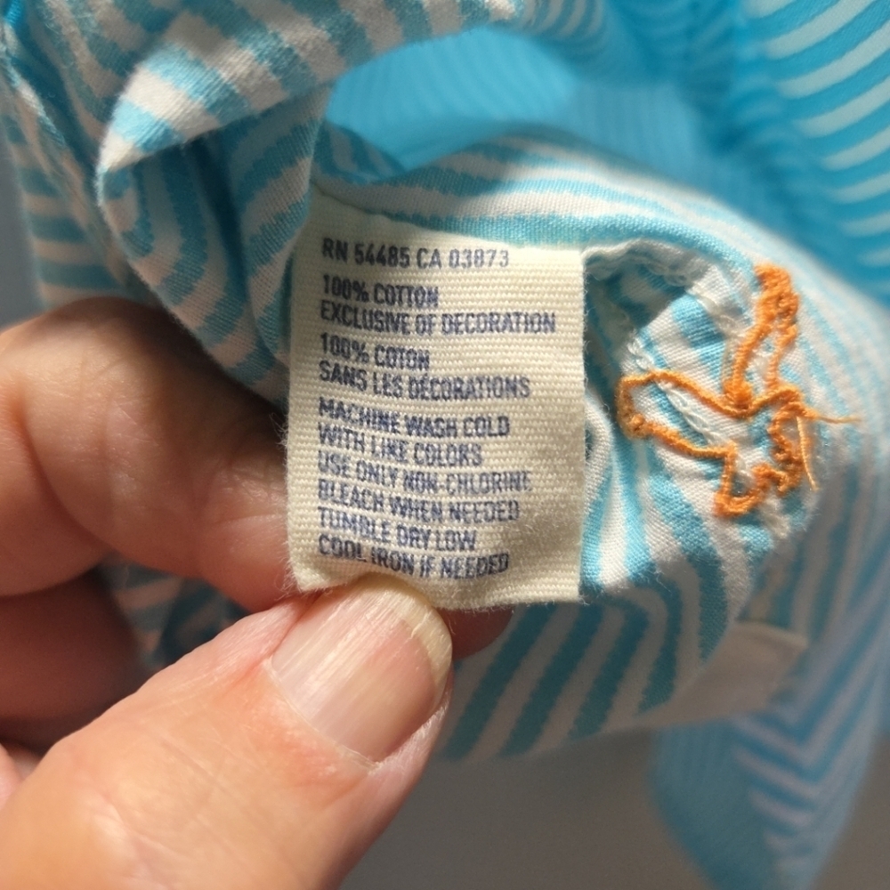 American Eagle Top Womens Size 2 Favorite Shirt Aqua White Striped Button Front - Picture 7 of 7